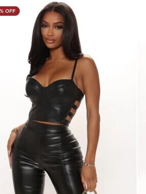 Fashion Nova Kierra PU Crop Top - Black